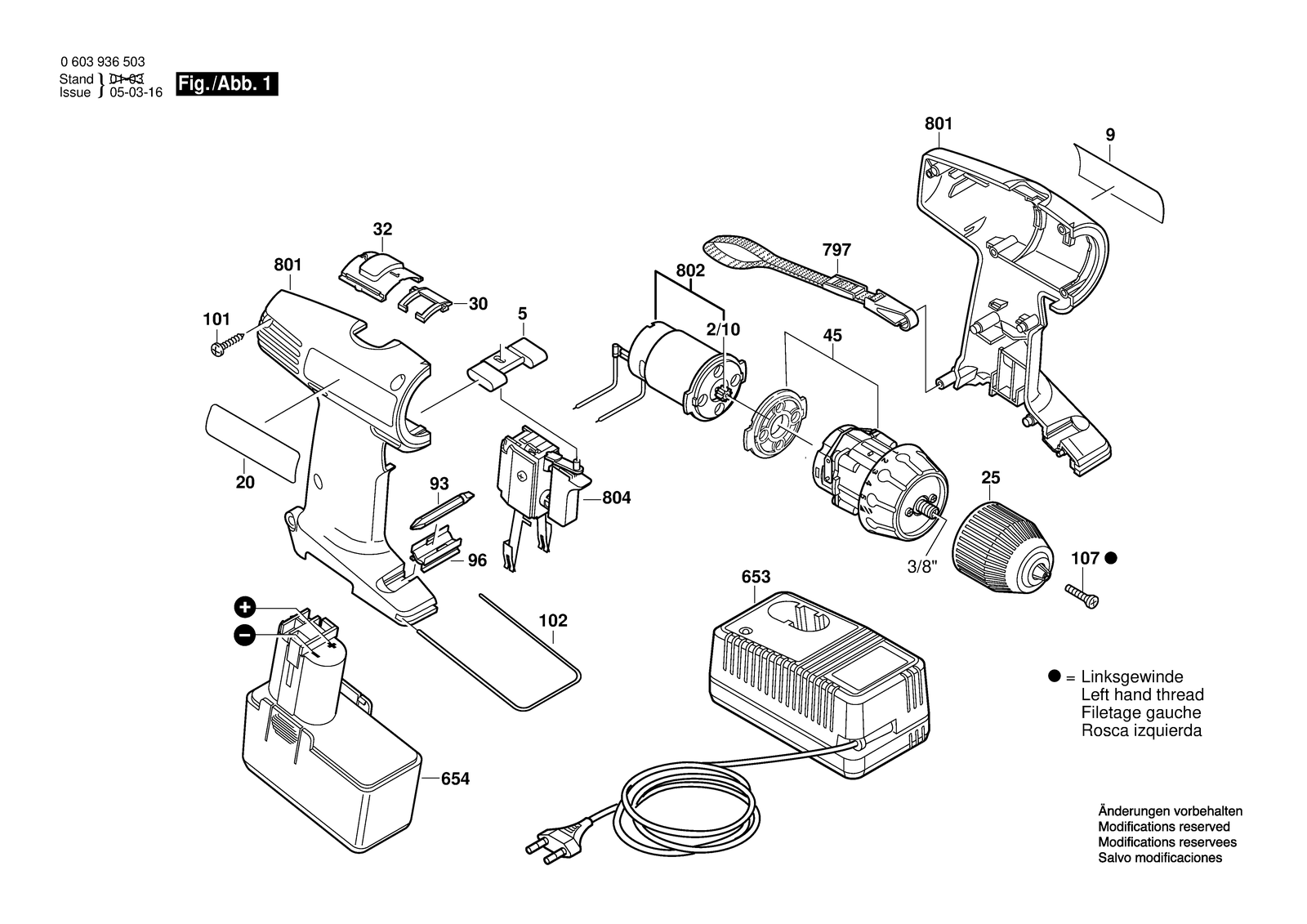 Bosch PSR 12 VES-2 parts diagram, sheet 1