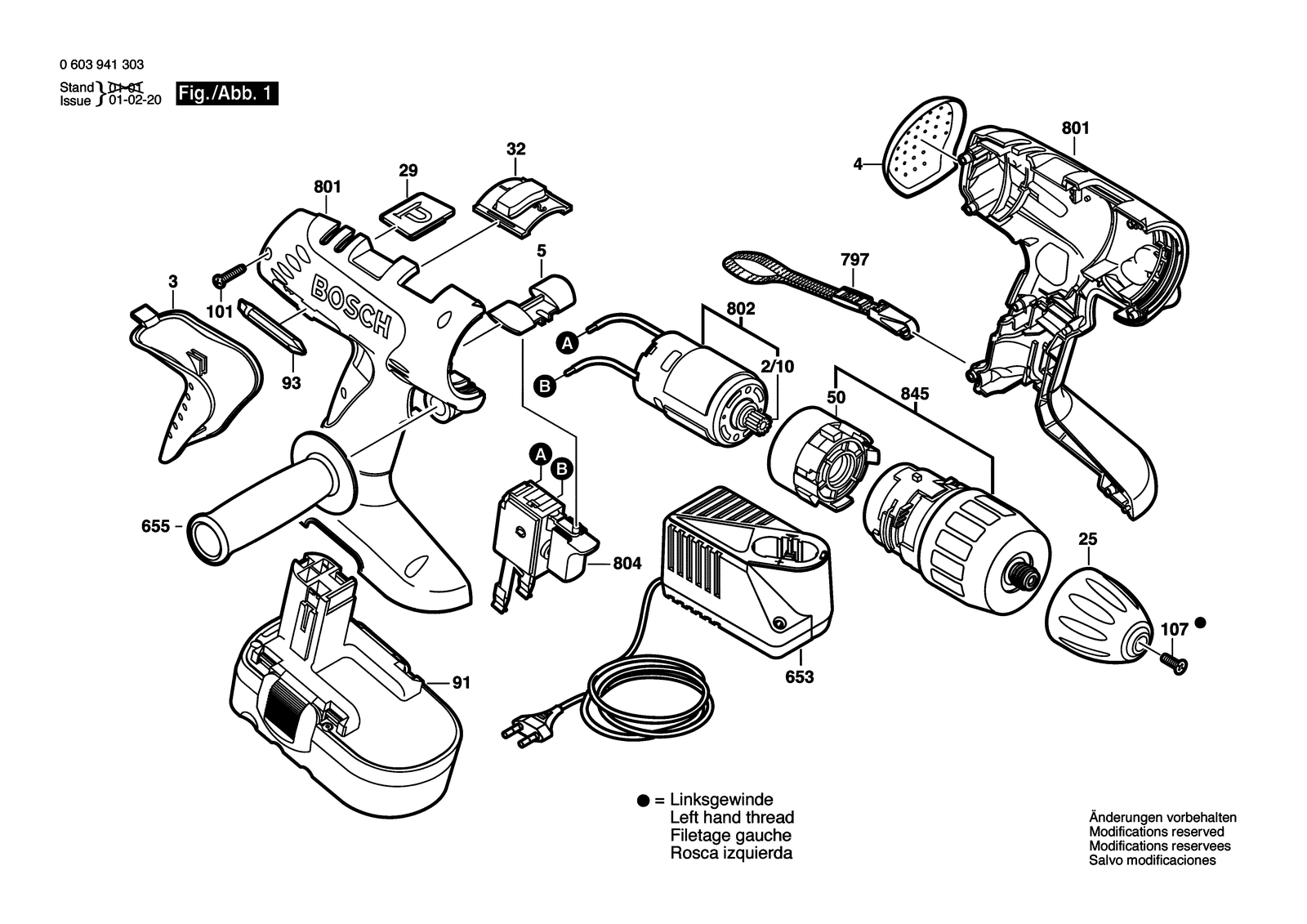 Bosch PSB 18 VE-2 parts diagram, sheet 1