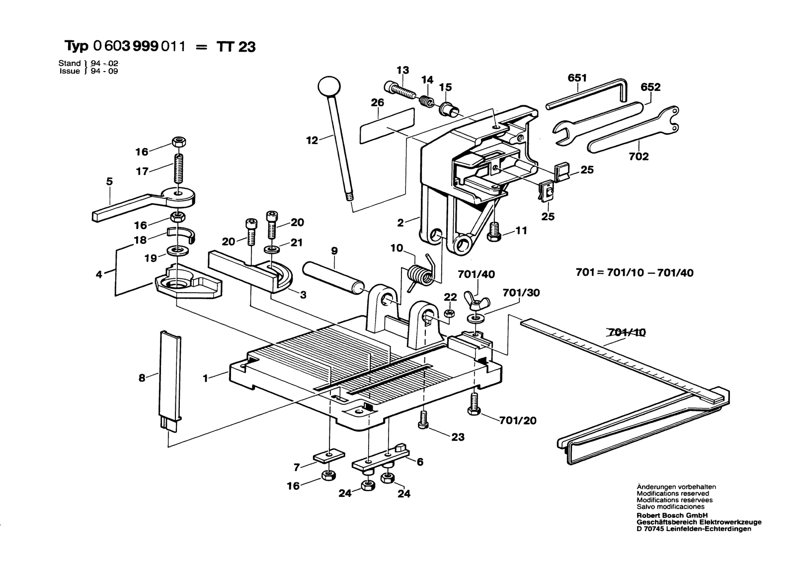 Bosch TT 23 parts diagram, sheet 1