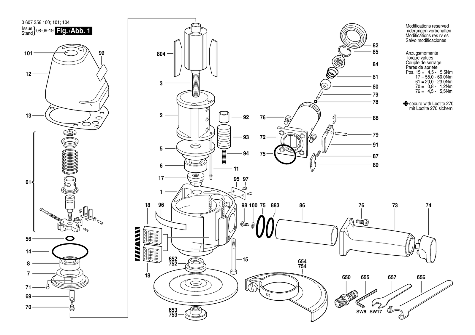 Bosch 3500W WS parts diagram, sheet 1