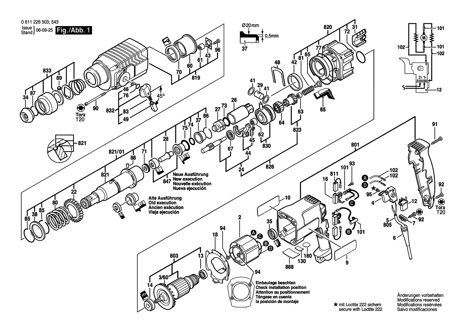 Bosch GBH 2 SE parts diagram, sheet 1