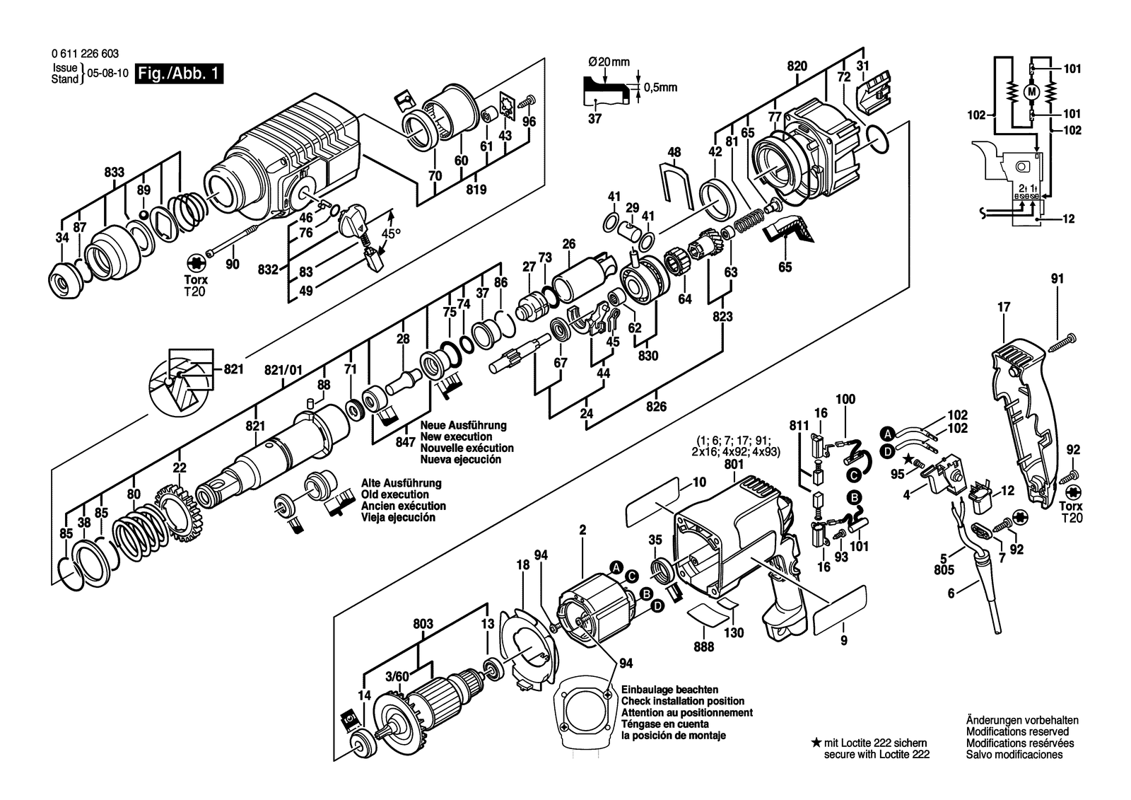 Bosch GBH 2 SE parts diagram, sheet 1