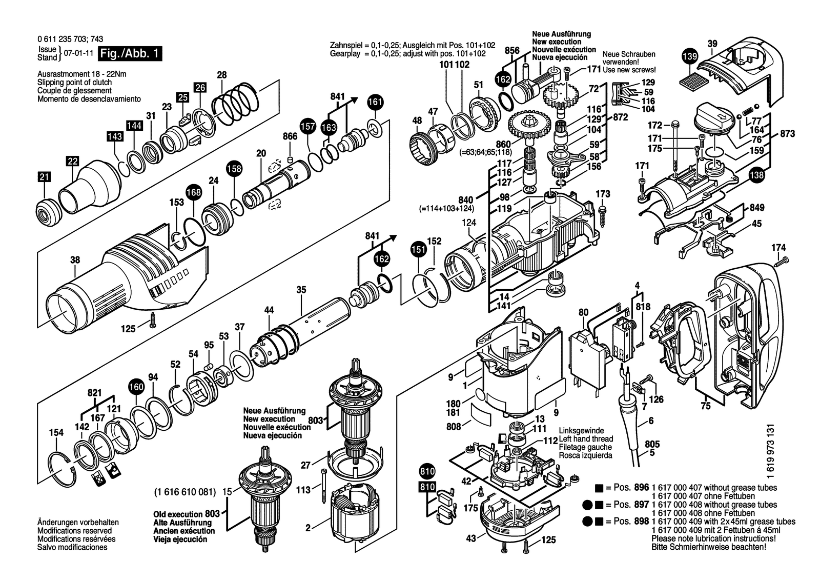 Bosch GBH 7 DE parts diagram, sheet 1