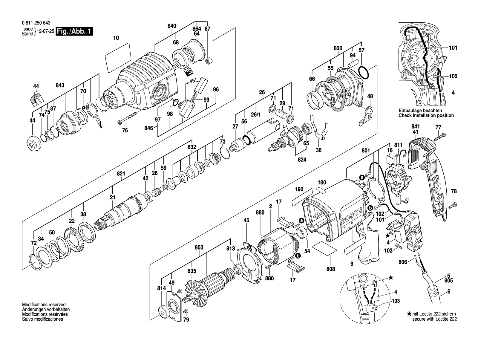 Bosch GBH 2-22 E parts diagram, sheet 1