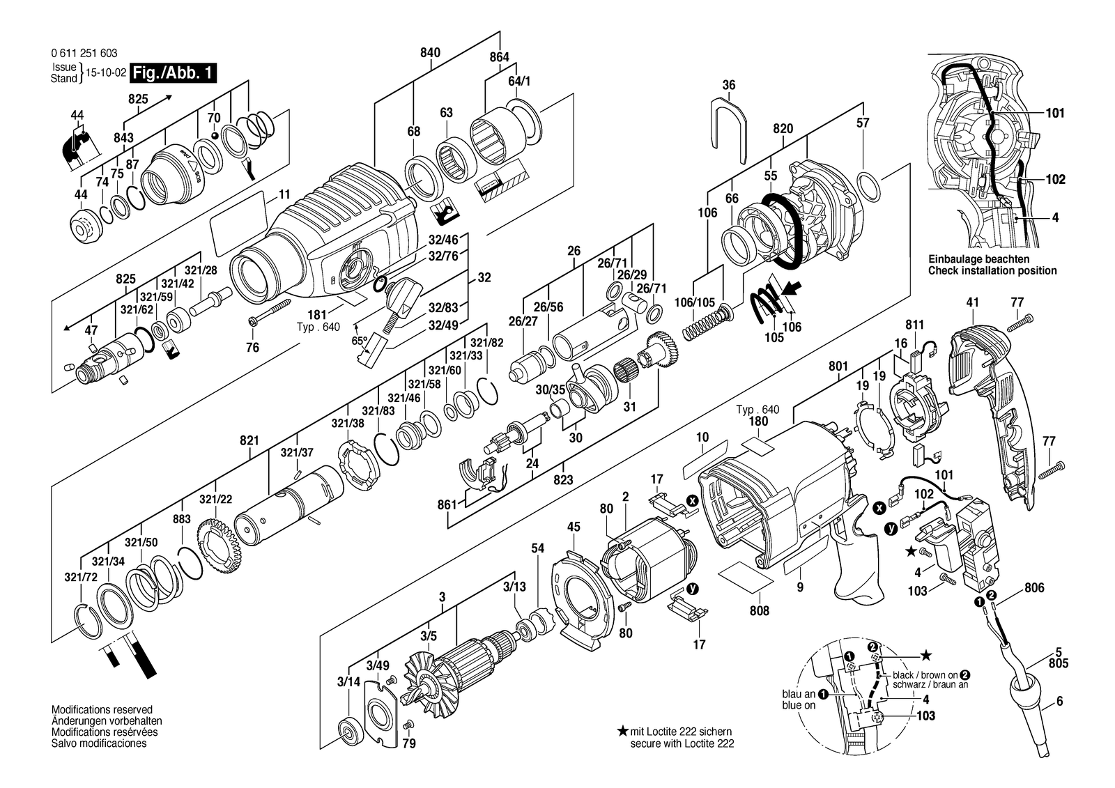 Bosch GBH 2-26 E parts diagram, sheet 1