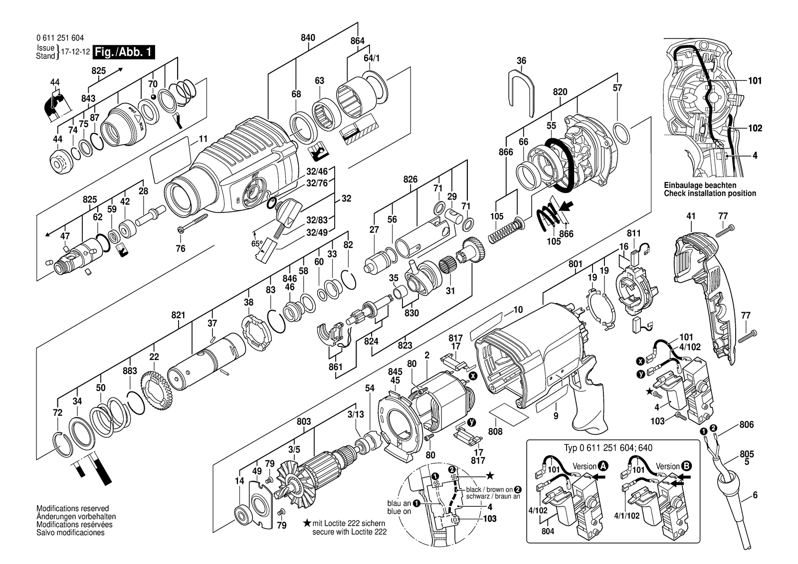 Bosch GBH 2-26 E parts diagram, sheet 1