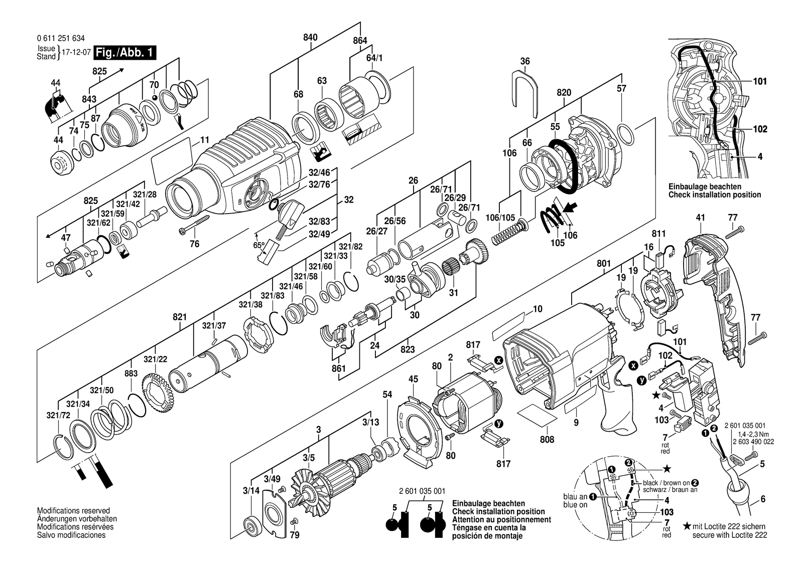 Bosch GBH 2-26 E parts diagram, sheet 1