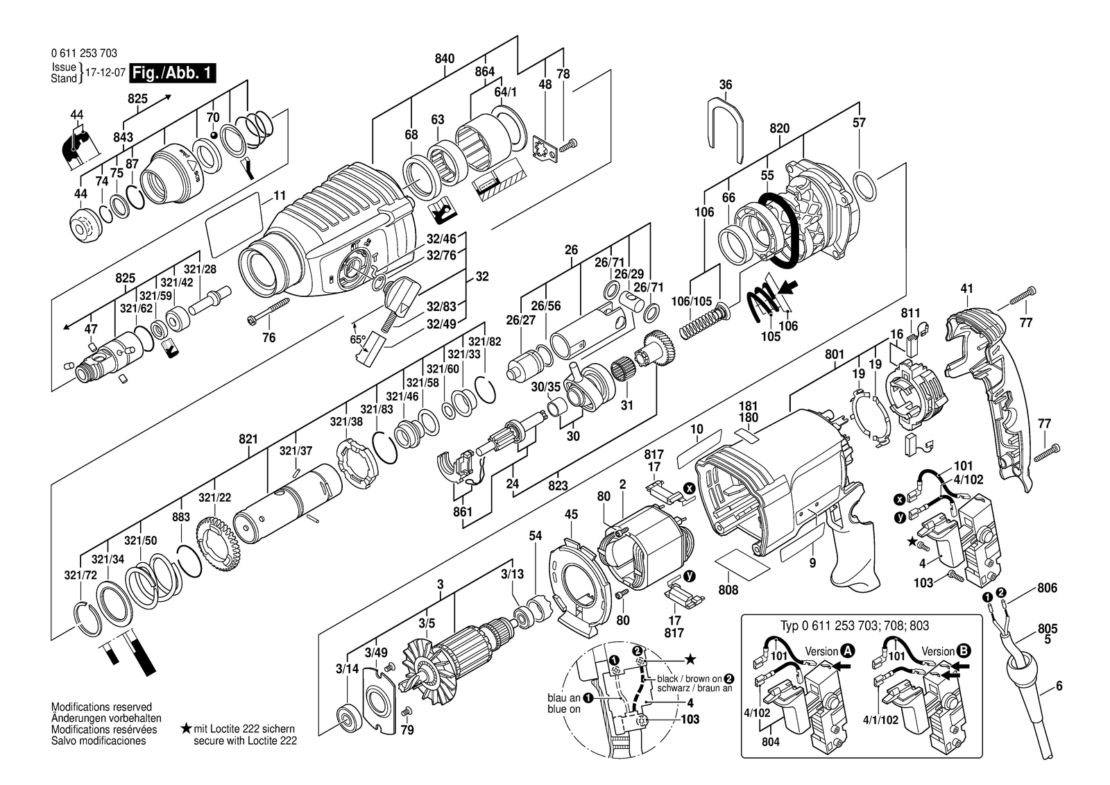 Bosch GBH 2-26 DRE parts diagram, sheet 1