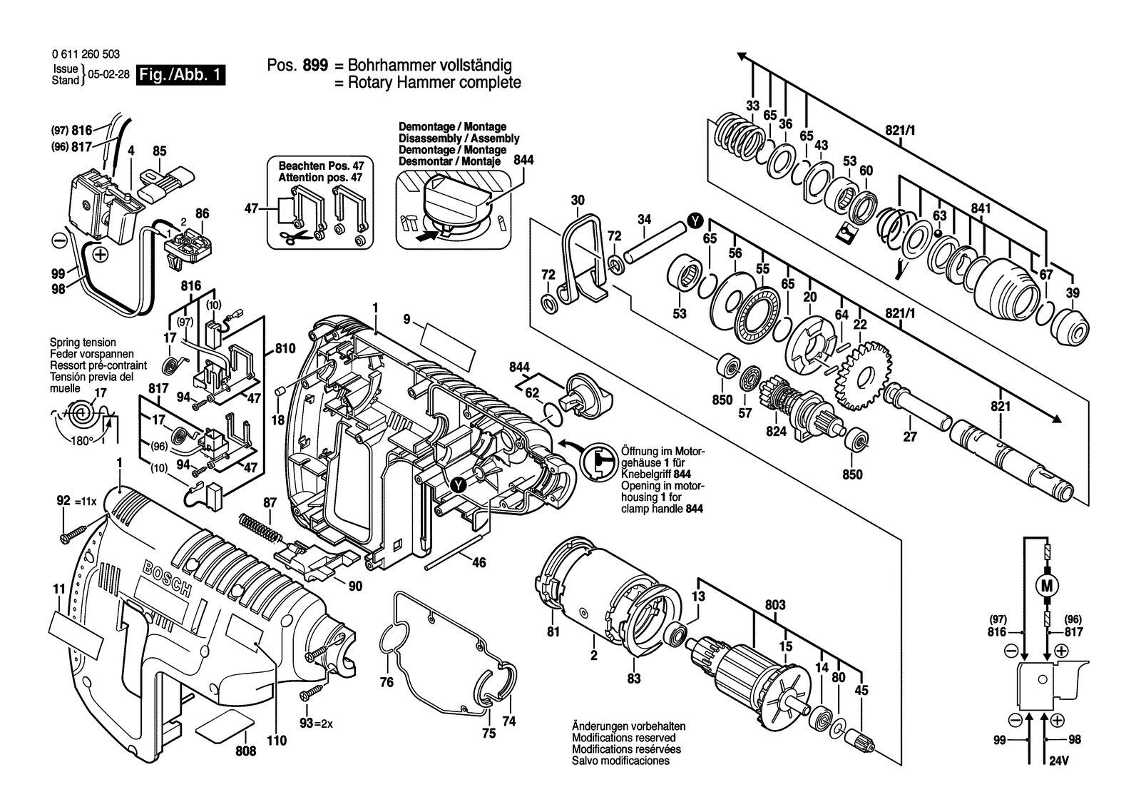 Bosch GBH 24 VRE parts diagram, sheet 1