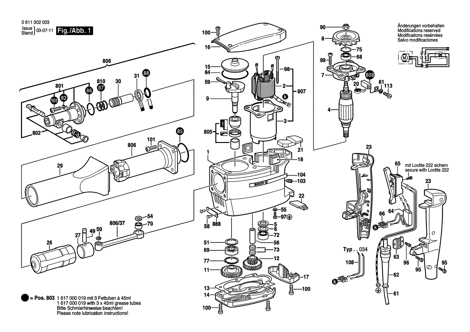 Bosch 0611302001 parts diagram, sheet 1