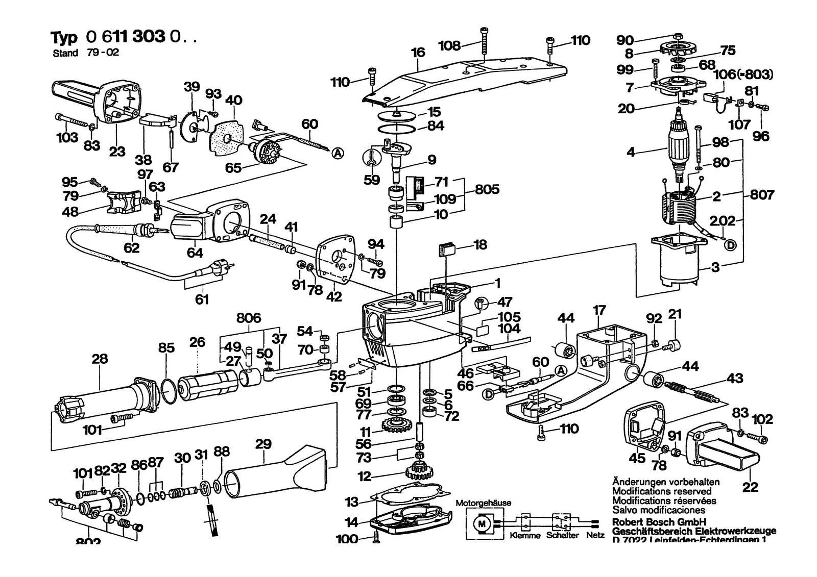 Bosch 0611303034 parts diagram, sheet 1