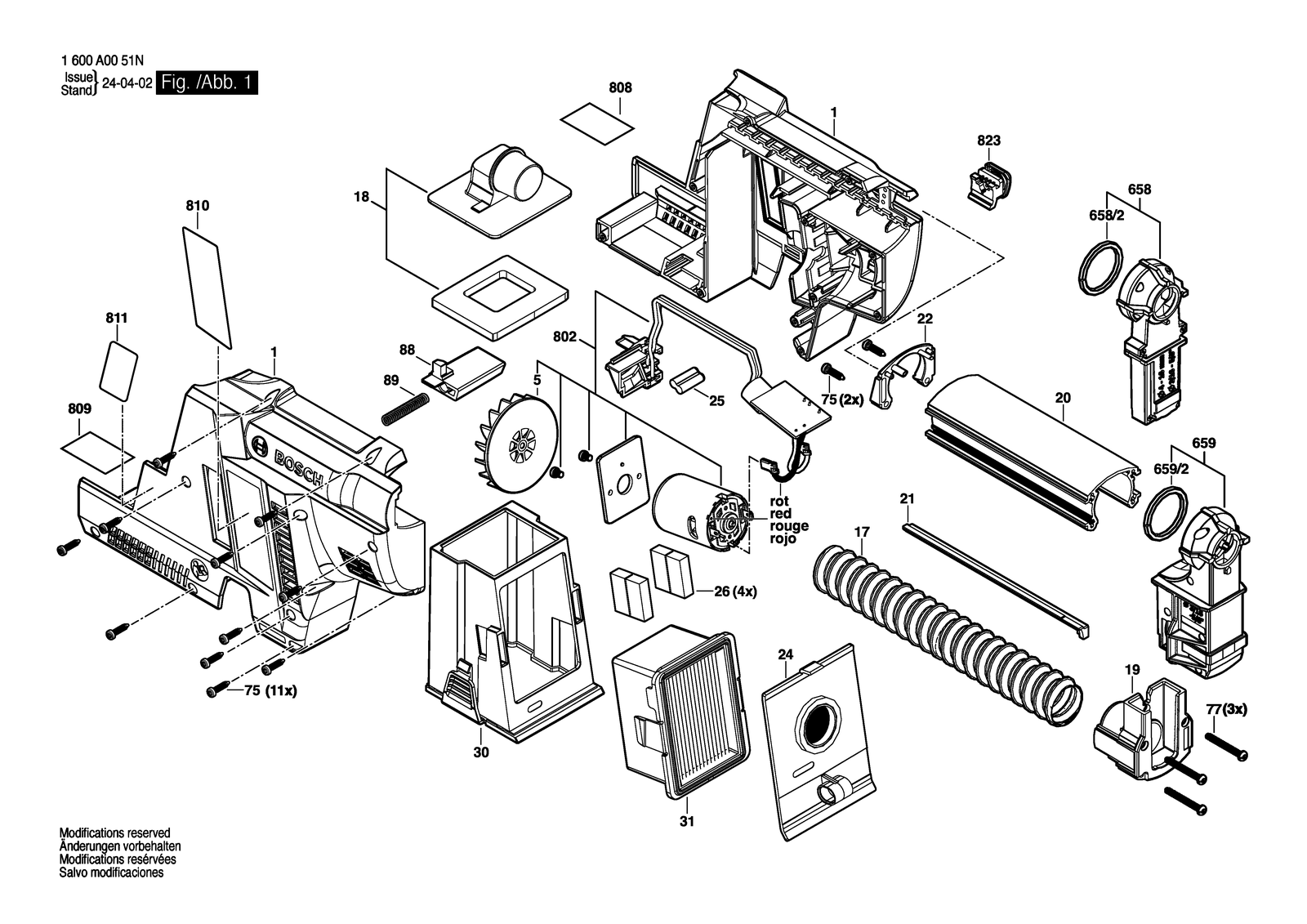 Bosch GDE 18V-16 parts diagram, sheet 1