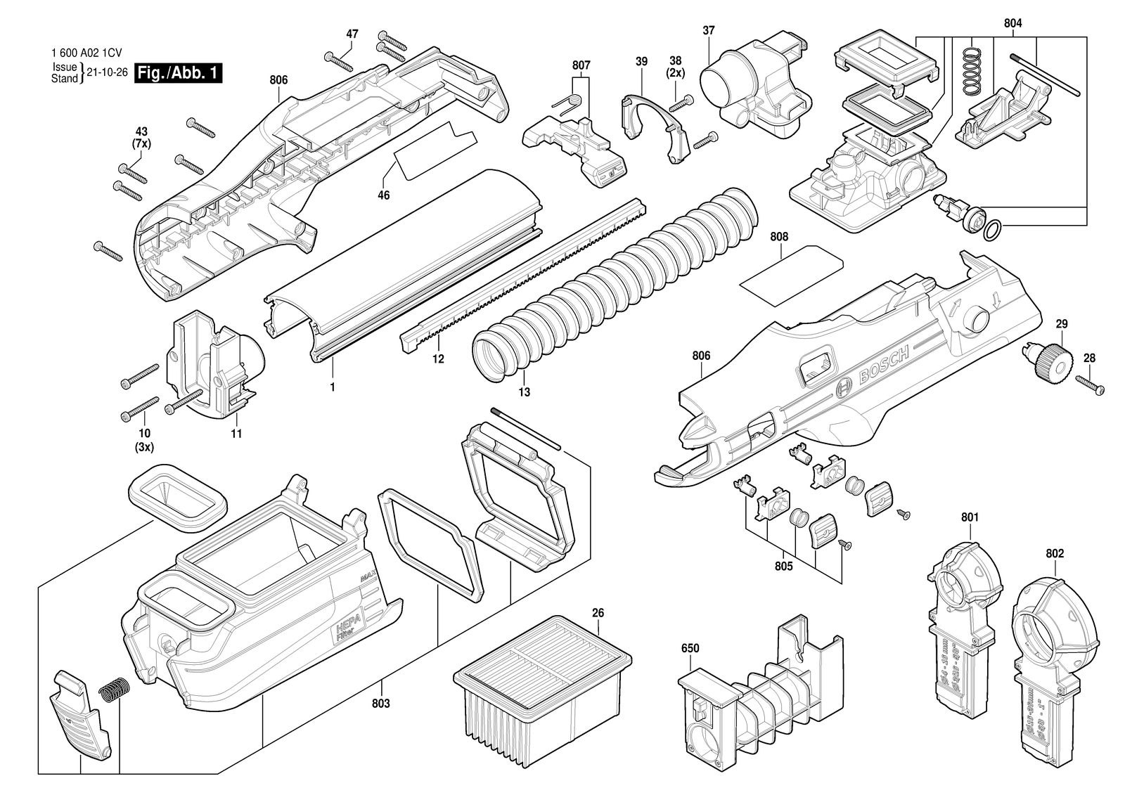 Bosch GDE 28 D parts diagram, sheet 1