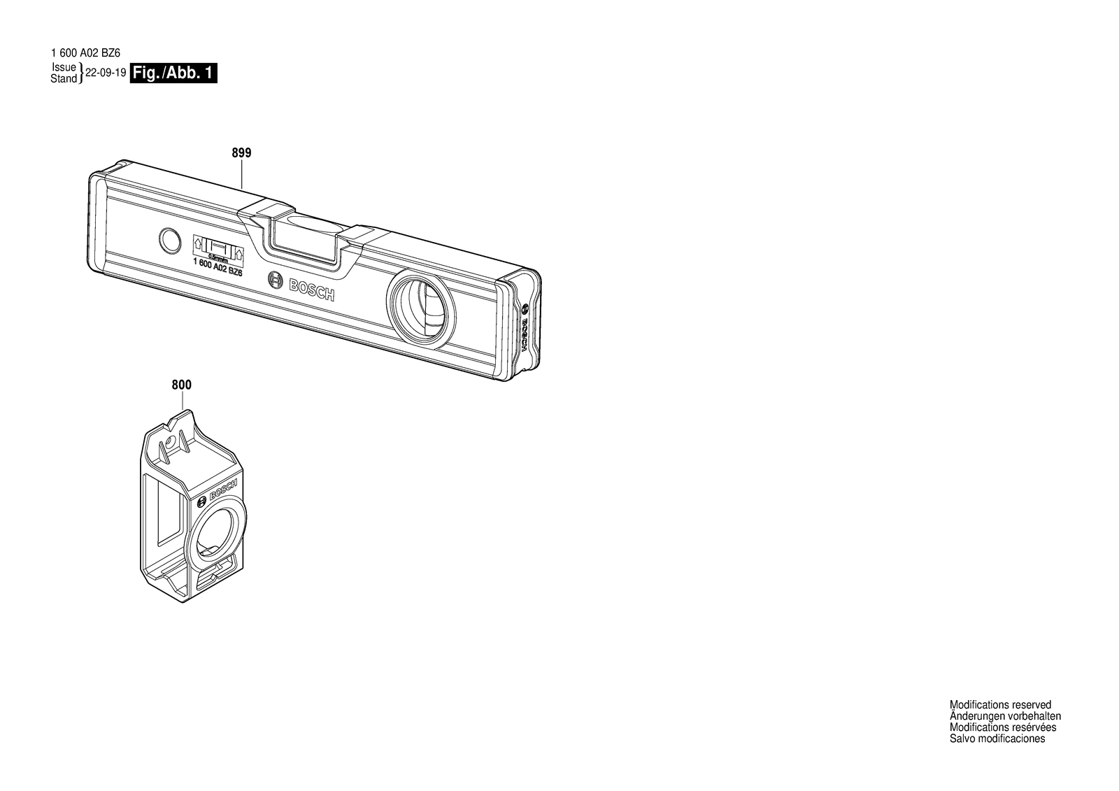 Bosch Spirit Level 25cm parts diagram, sheet 1