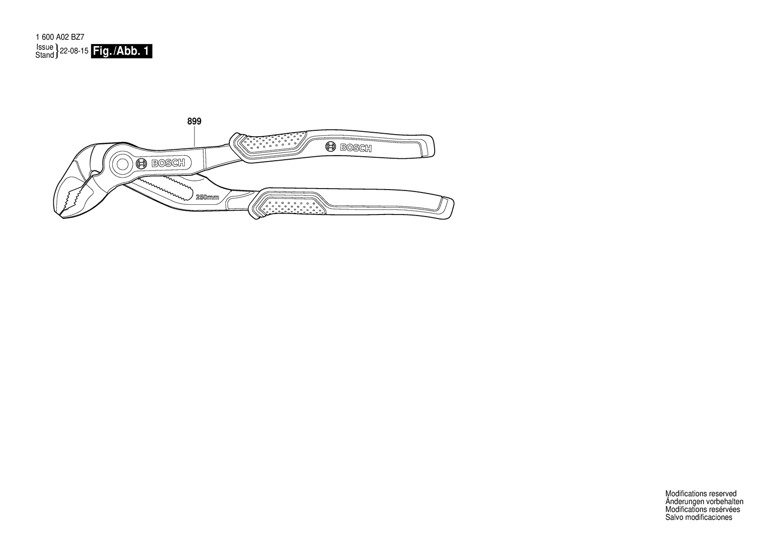 Bosch Water Pump Pliers 250mm parts diagram, sheet 1