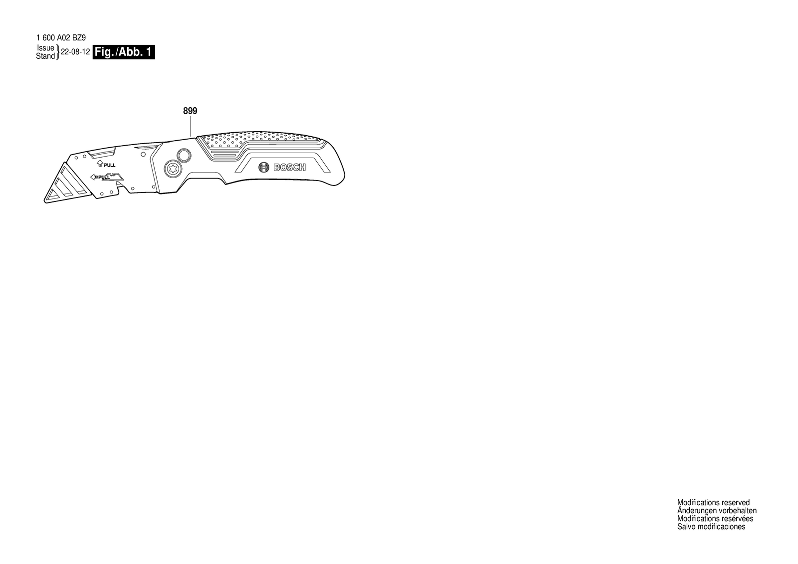 Bosch Folding Knife parts diagram, sheet 1