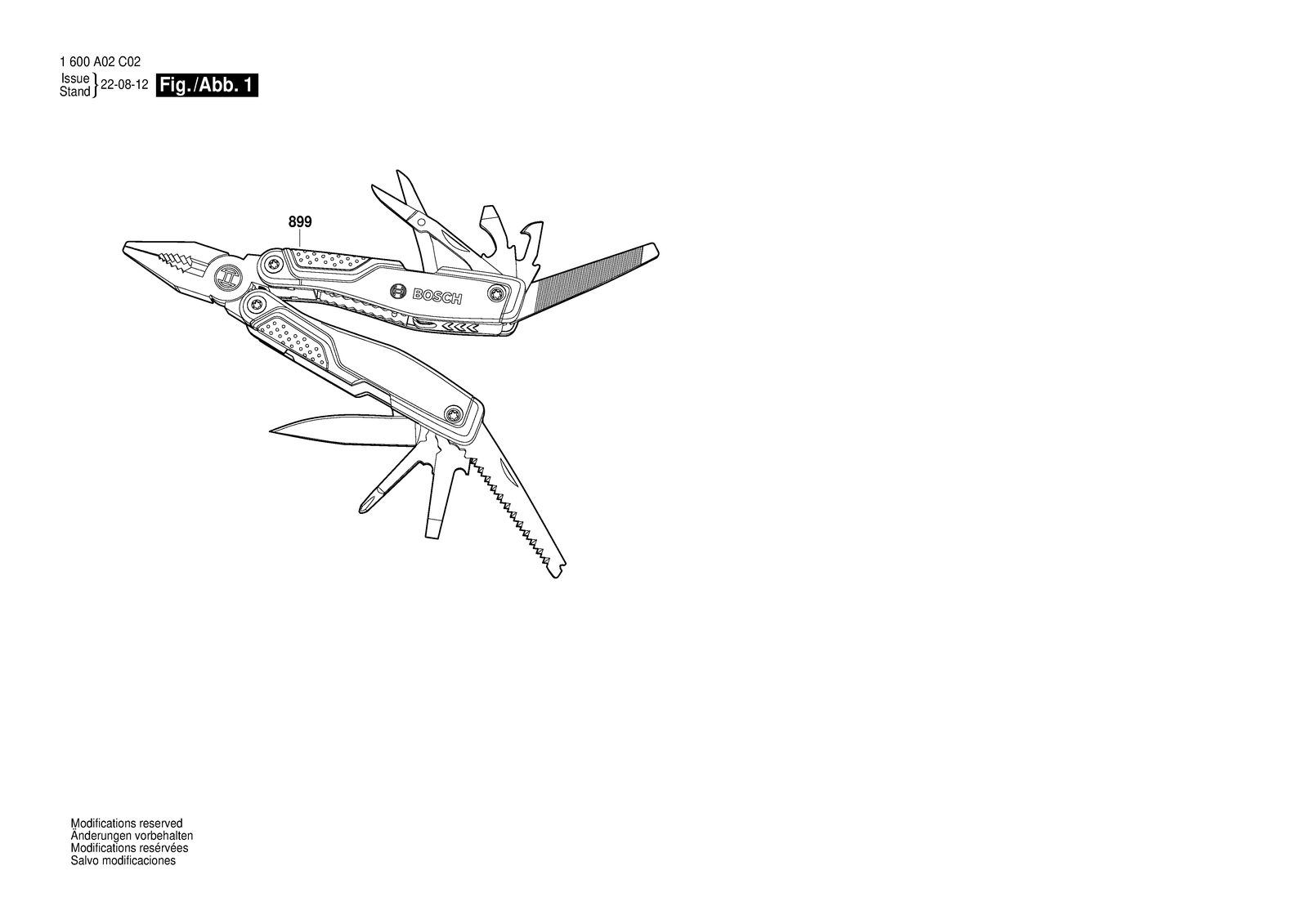 Bosch 13-in-1 Multitool parts diagram, sheet 1