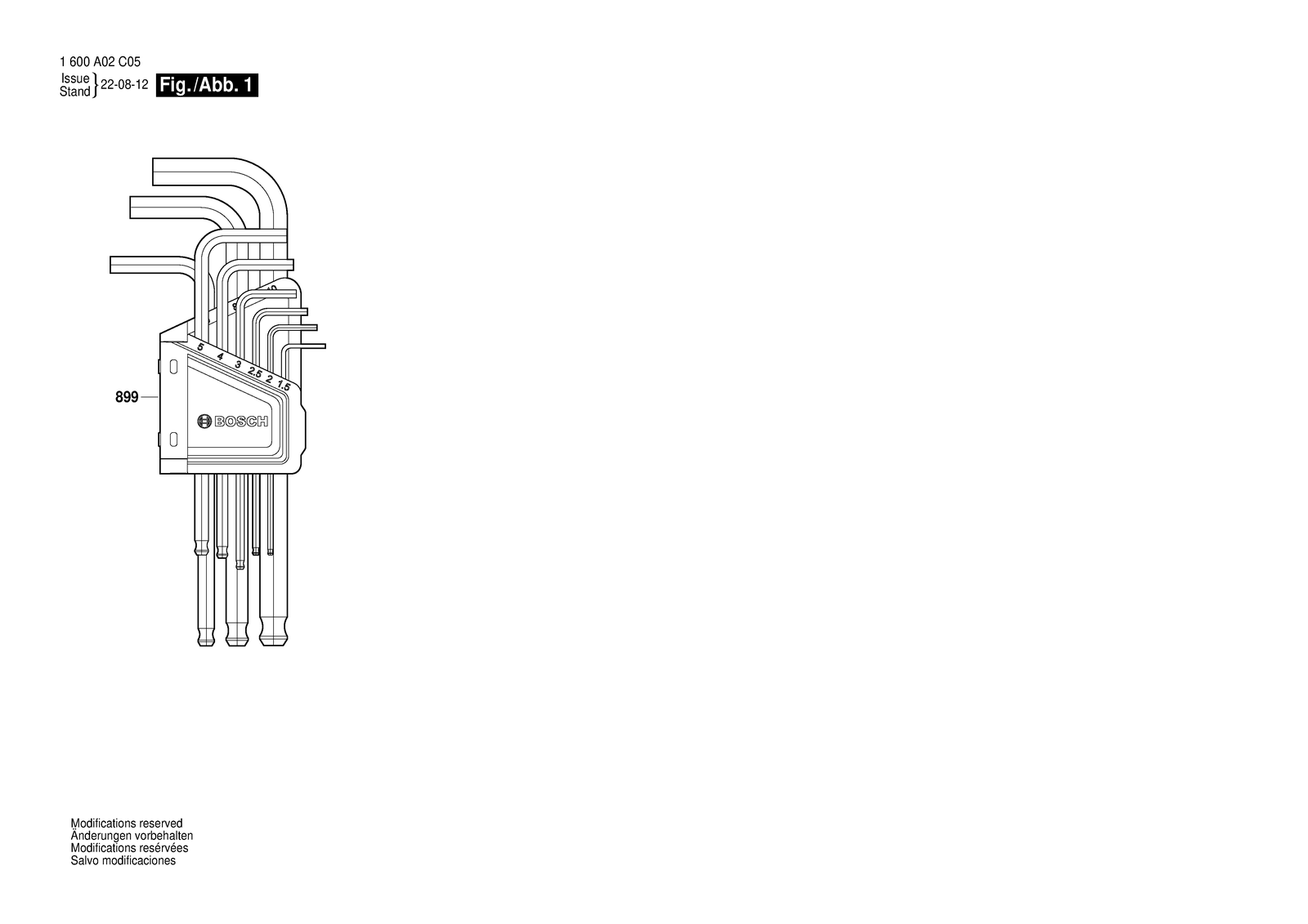 Bosch Hex Key Set 9-piece parts diagram, sheet 1