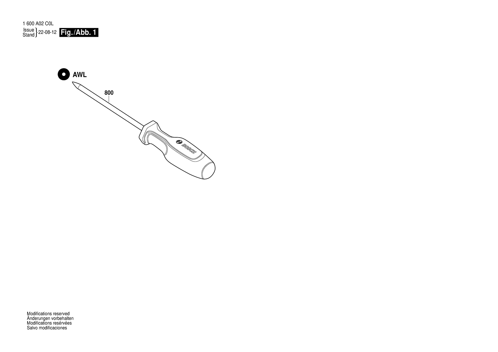 Bosch 1600A02C0L parts diagram, sheet 1