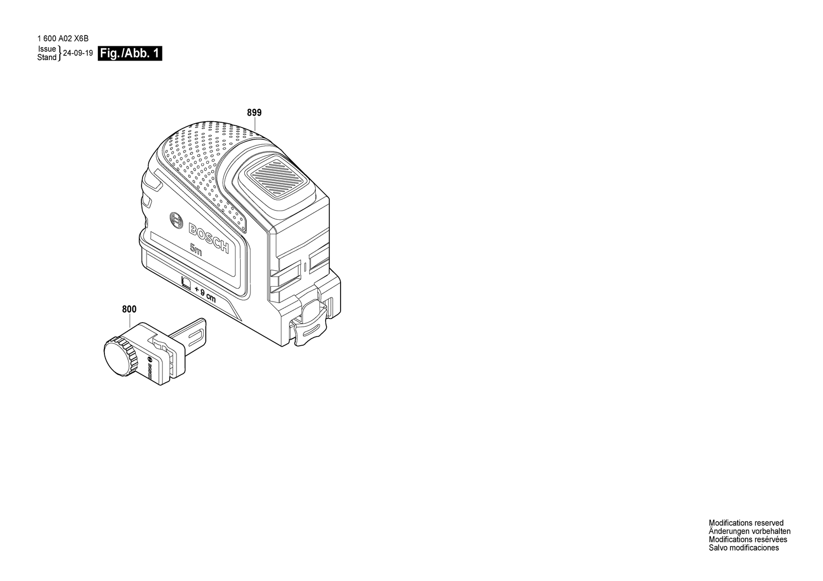 Bosch Tape Measure 5m parts diagram, sheet 1