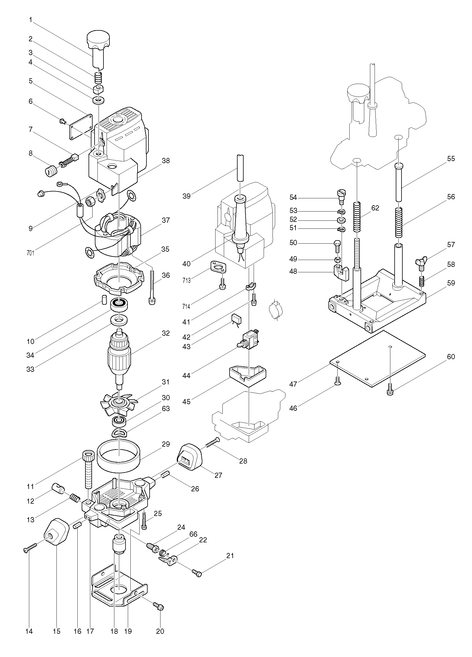 Makita 3600B parts diagram, sheet 1