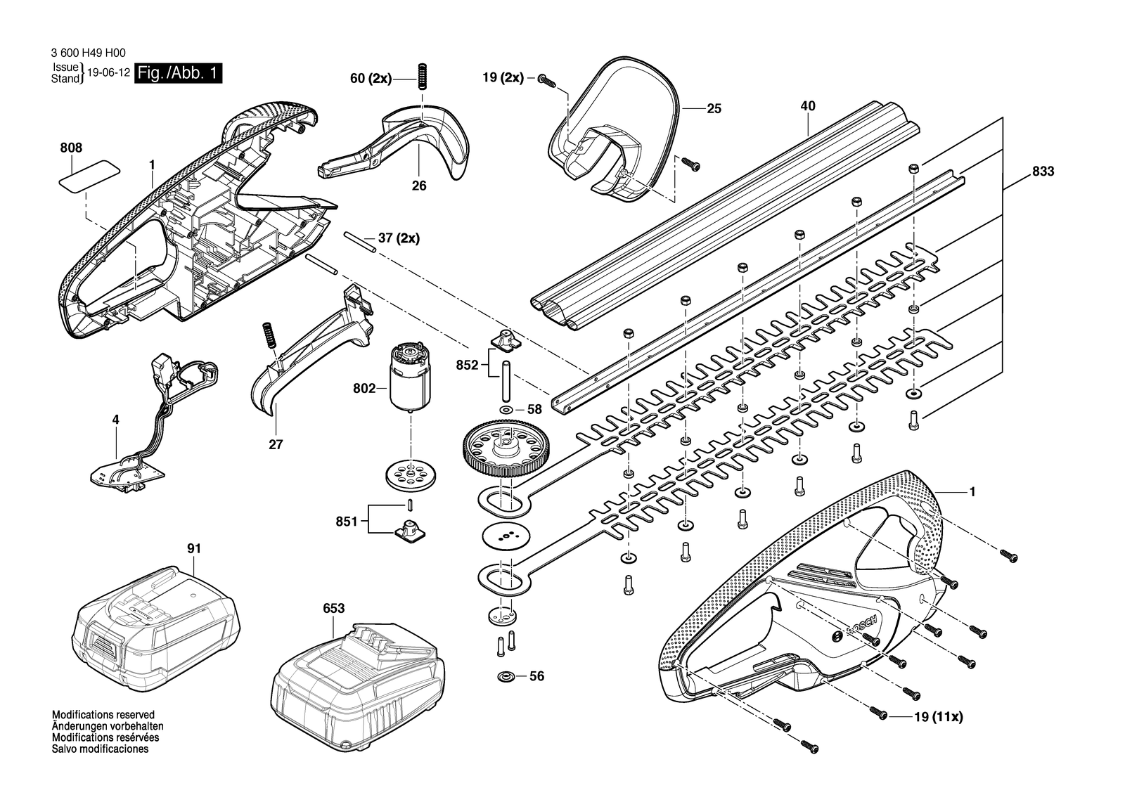 Bosch EasyHedgeCut 18-45 parts diagram, sheet 1