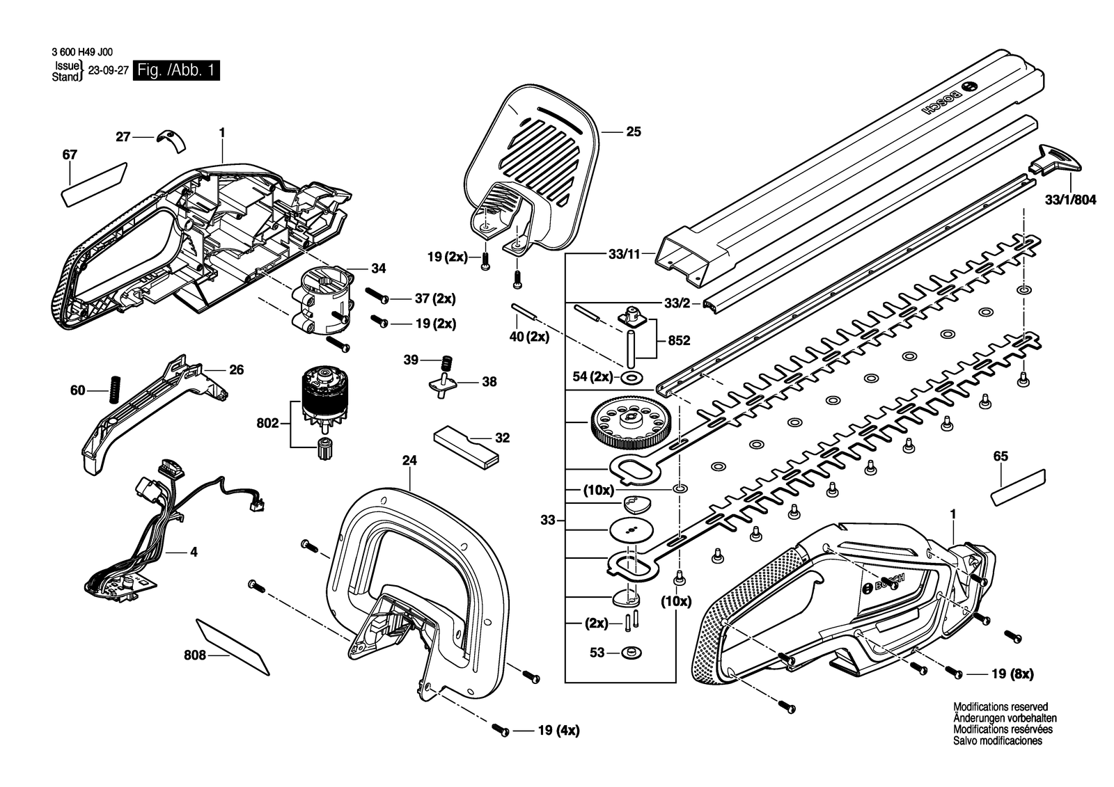 Bosch UniversalHedgeCut 18V-55 parts diagram, sheet 1