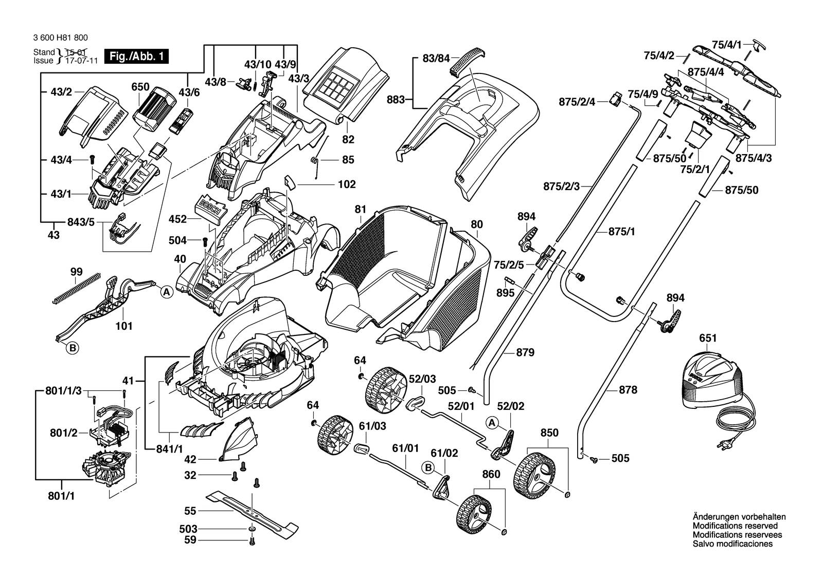 Bosch ROTAK 43 LI parts diagram, sheet 1