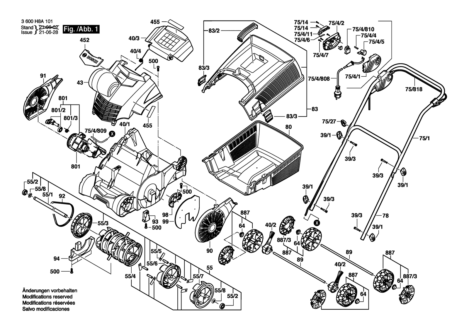 Bosch UniversalVerticut 1100 parts diagram, sheet 1