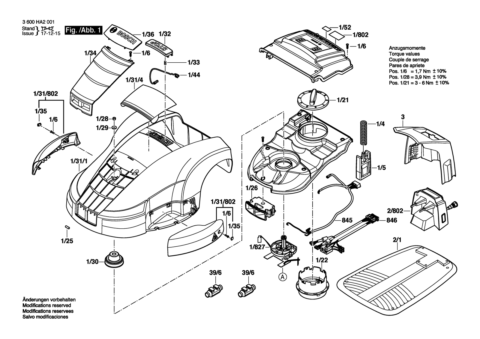 Bosch INDEGO Auto Lawnm. parts diagram, sheet 1