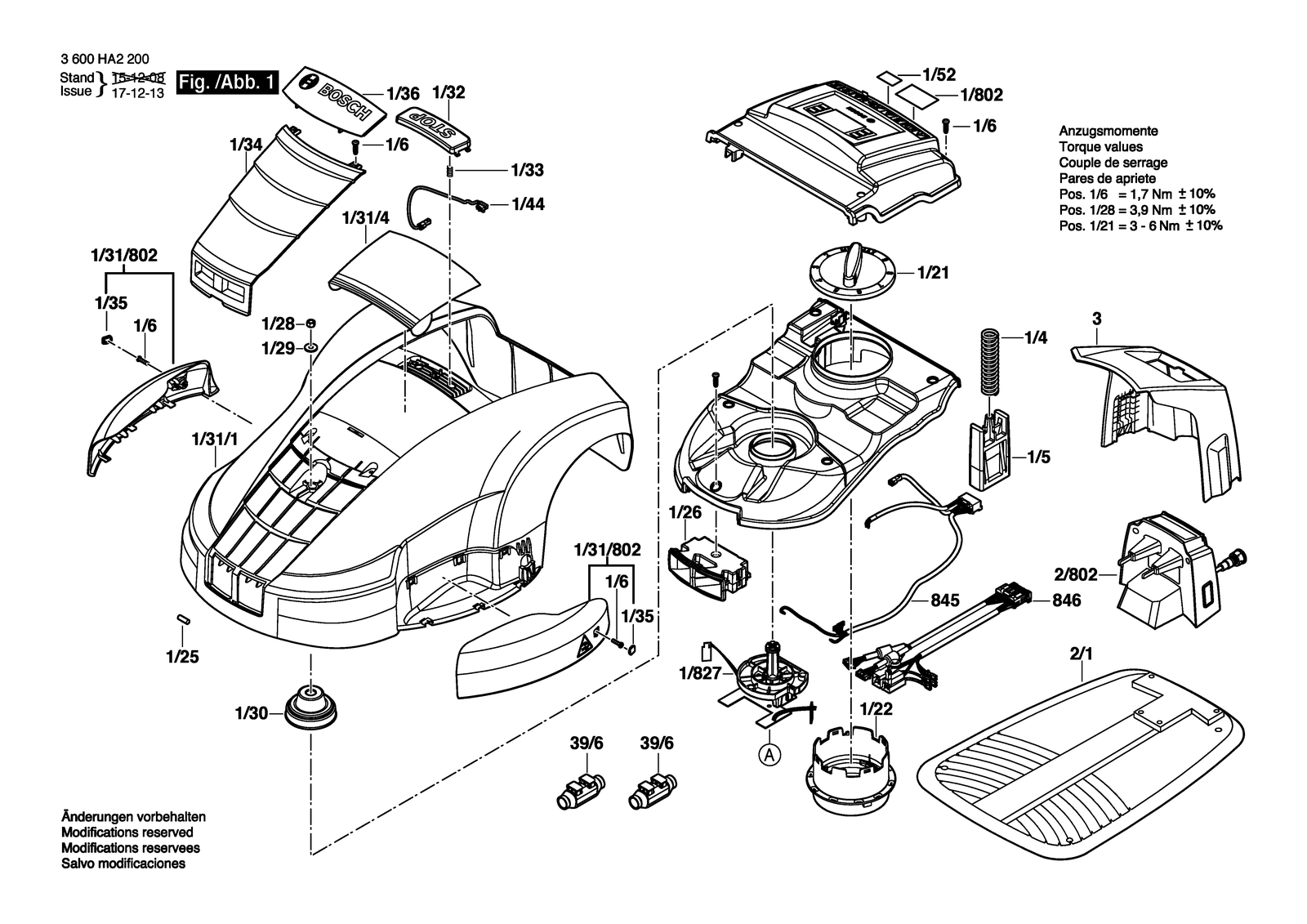 Bosch Indego 1300 parts diagram, sheet 1