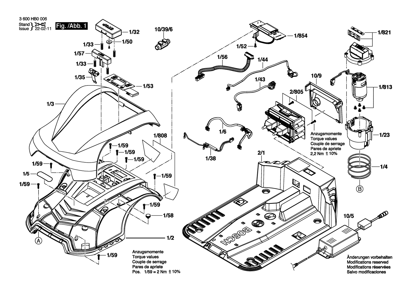 Bosch Indego 350 connect parts diagram, sheet 1