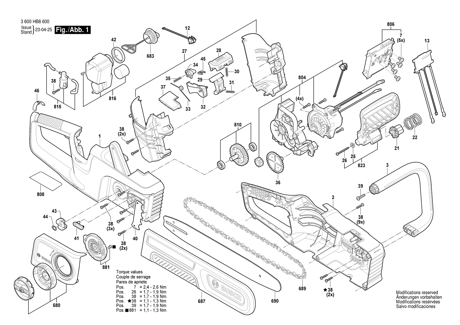 Bosch AdvancedChain 36V-35-40 parts diagram, sheet 1