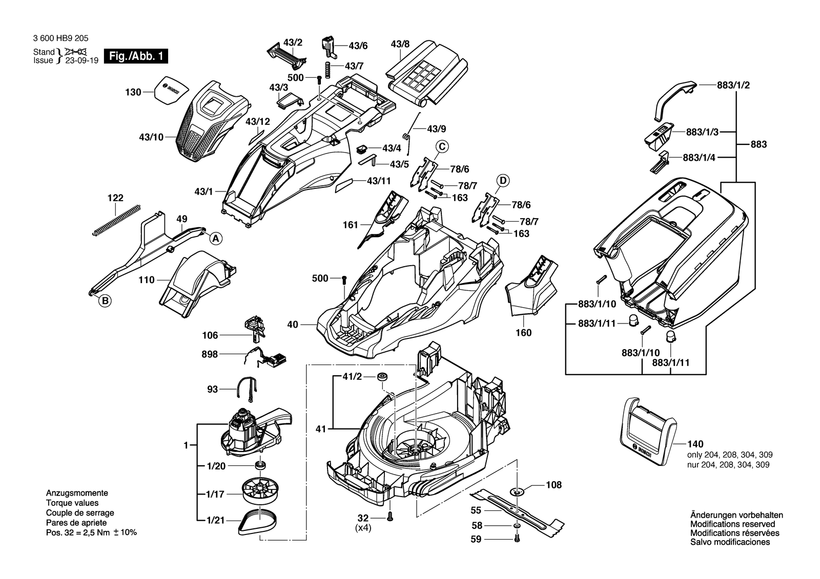 Bosch AdvancedRotak 650 parts diagram, sheet 1