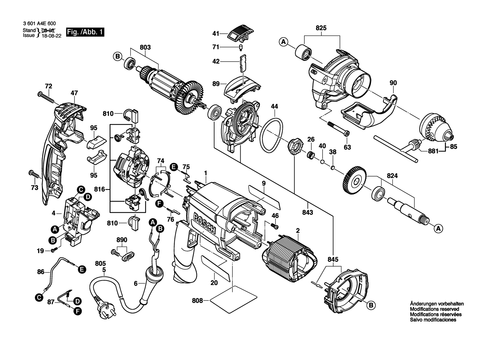 Bosch GSB 16 RE parts diagram, sheet 1