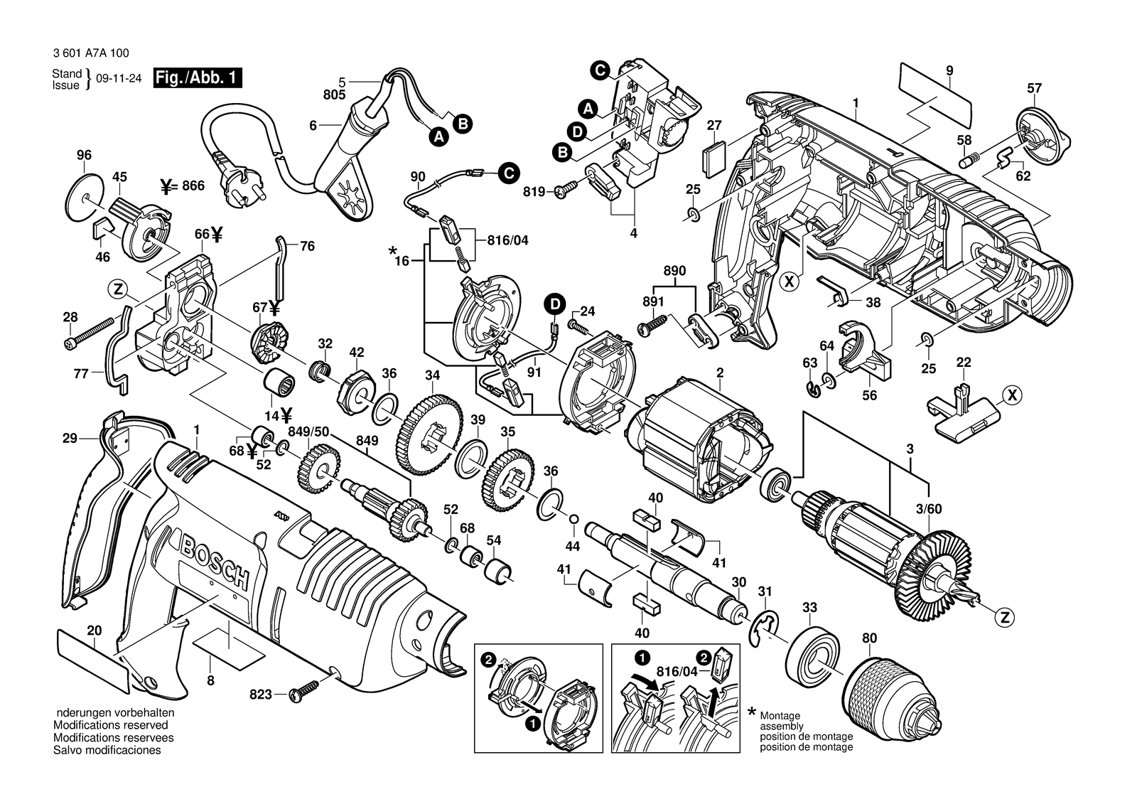 Bosch GSB 1800-2 RE parts diagram, sheet 1