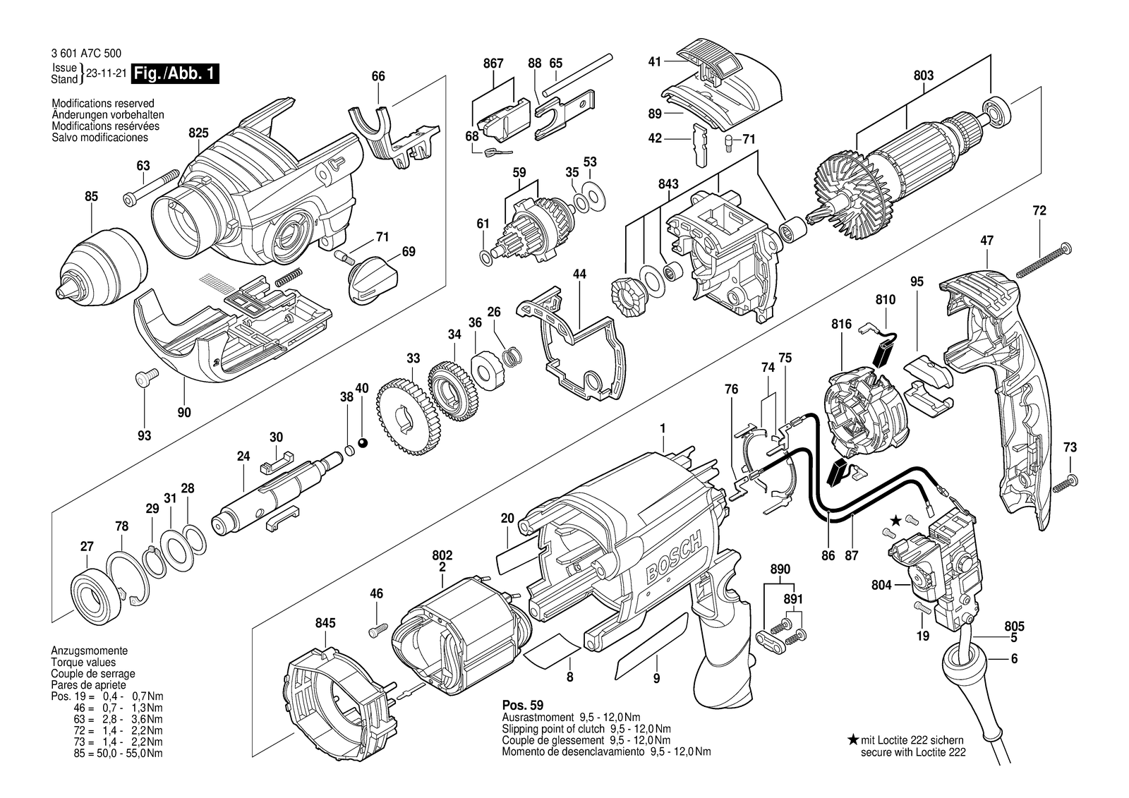 Bosch GSB 19-2 REA parts diagram, sheet 1