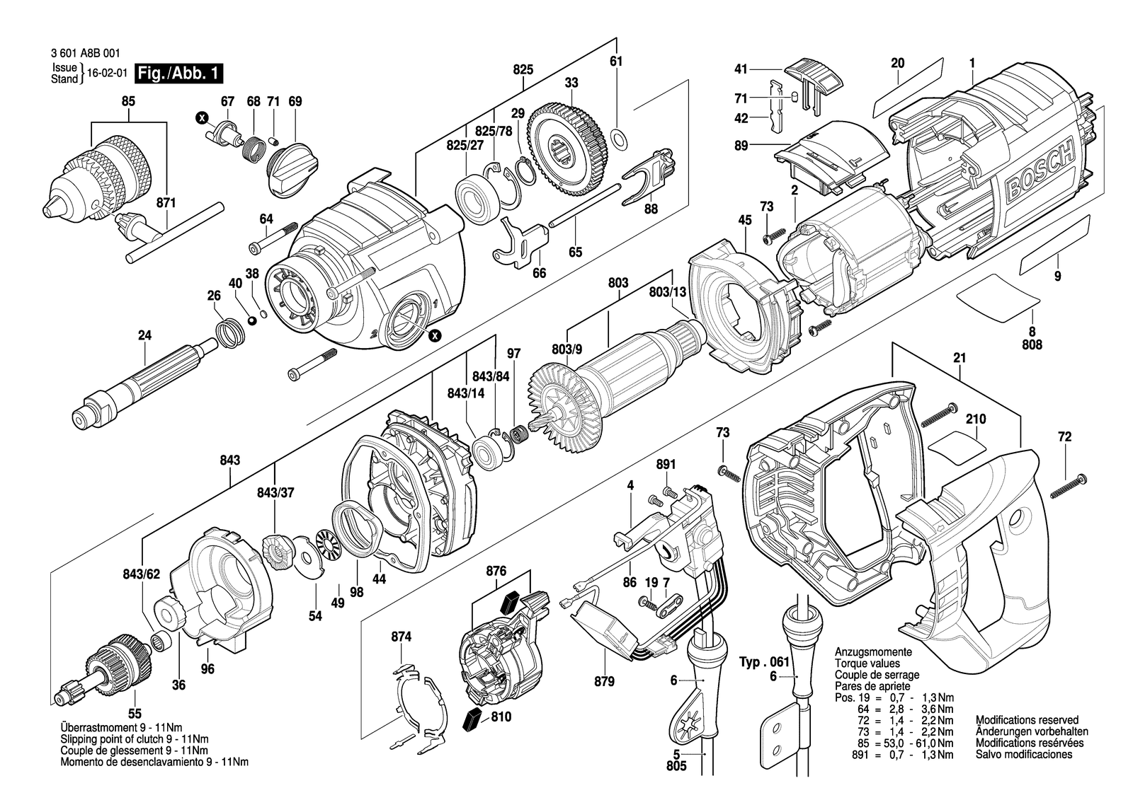 Bosch GSB 162-2 RE parts diagram, sheet 1