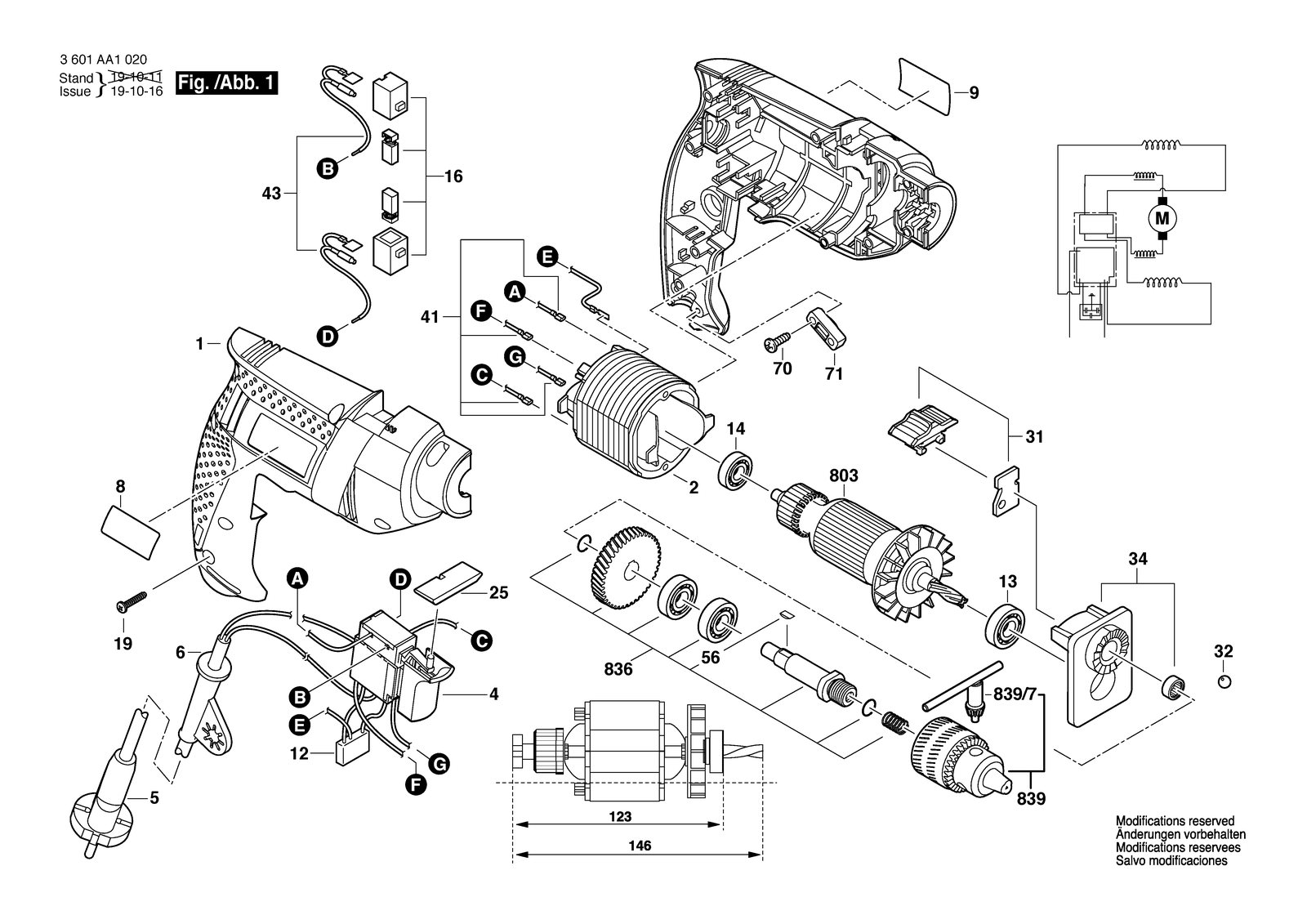 Bosch GSB 1300 parts diagram, sheet 1