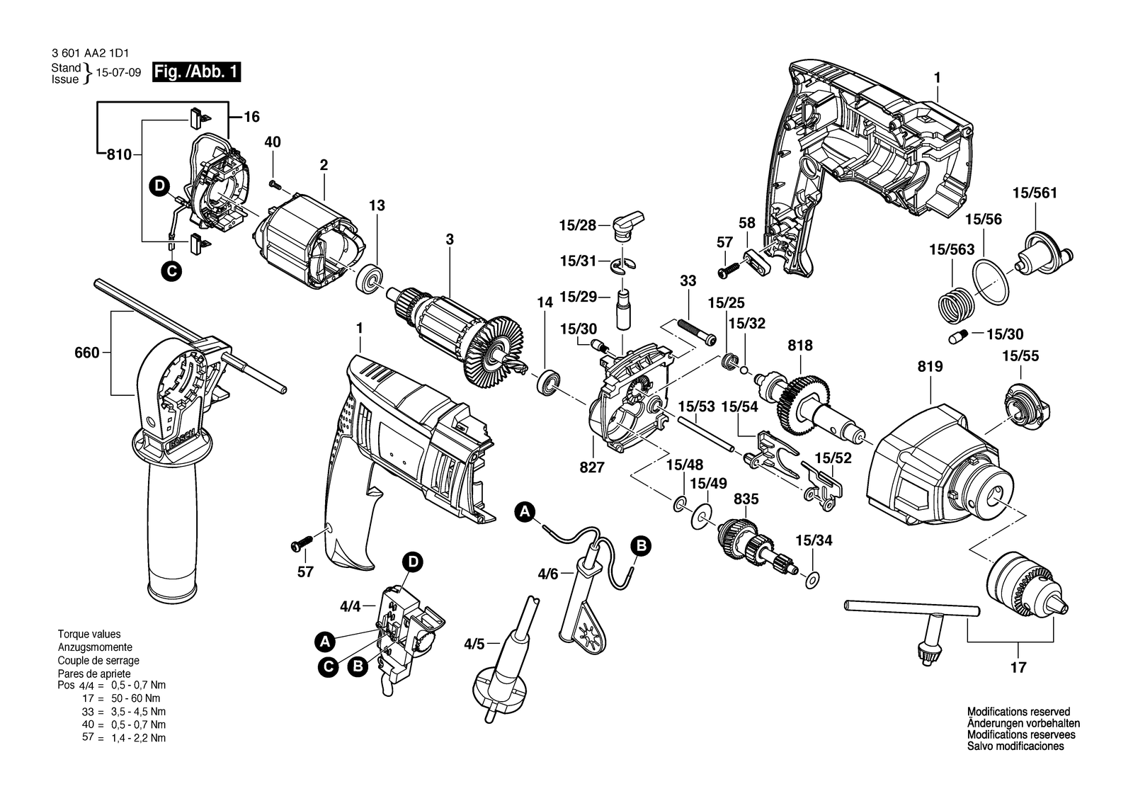 Bosch GSB 20-2 RE parts diagram, sheet 1