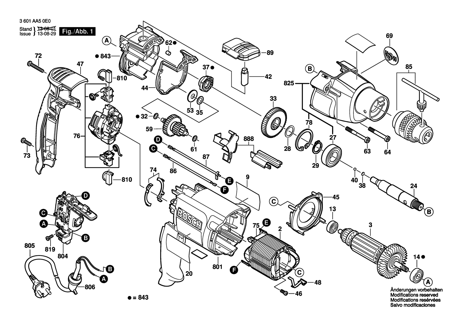 Bosch GBM 13 RE parts diagram, sheet 1