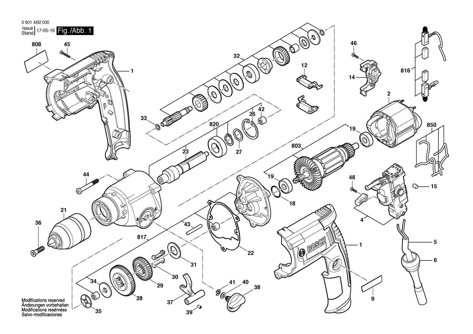 Bosch GBM 13-2 RE parts diagram, sheet 1