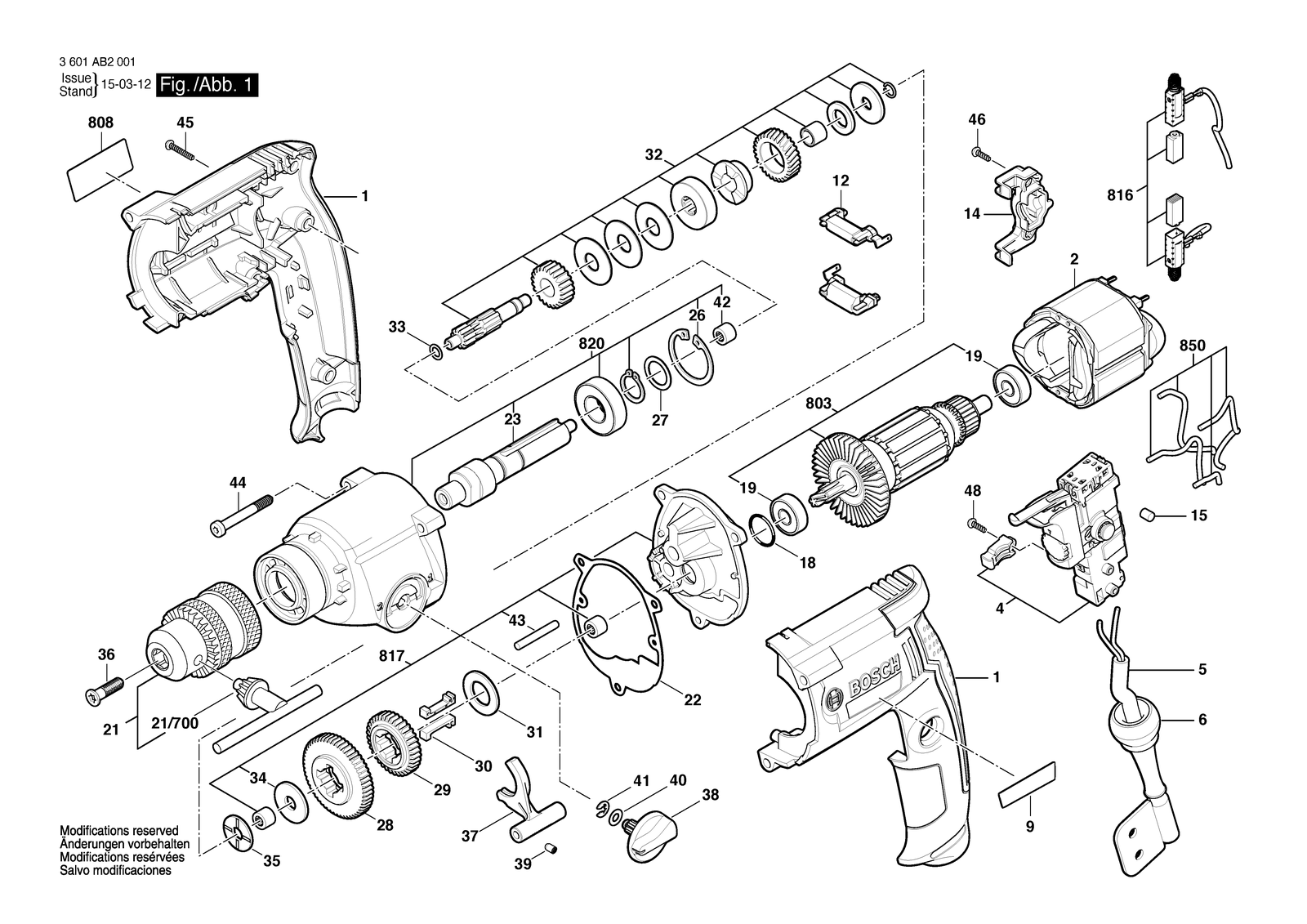 Bosch GBM 13-2 RE parts diagram, sheet 1