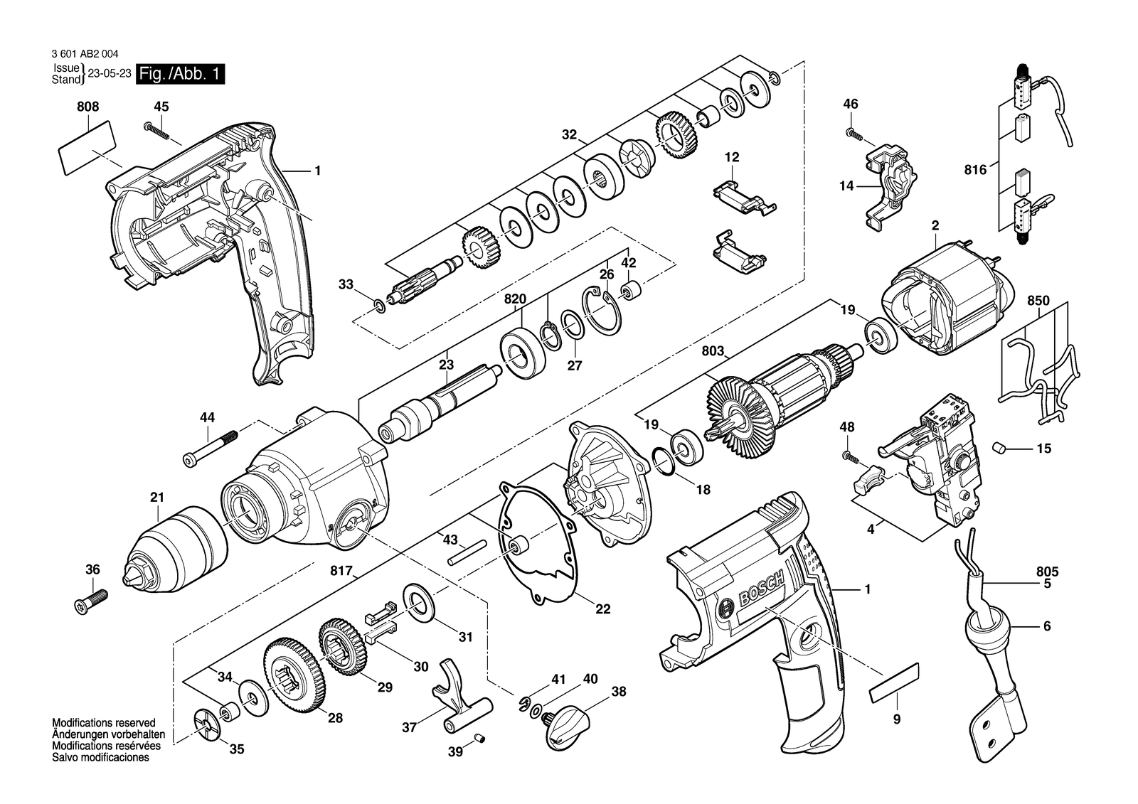 Bosch GBM 13-2 RE parts diagram, sheet 1