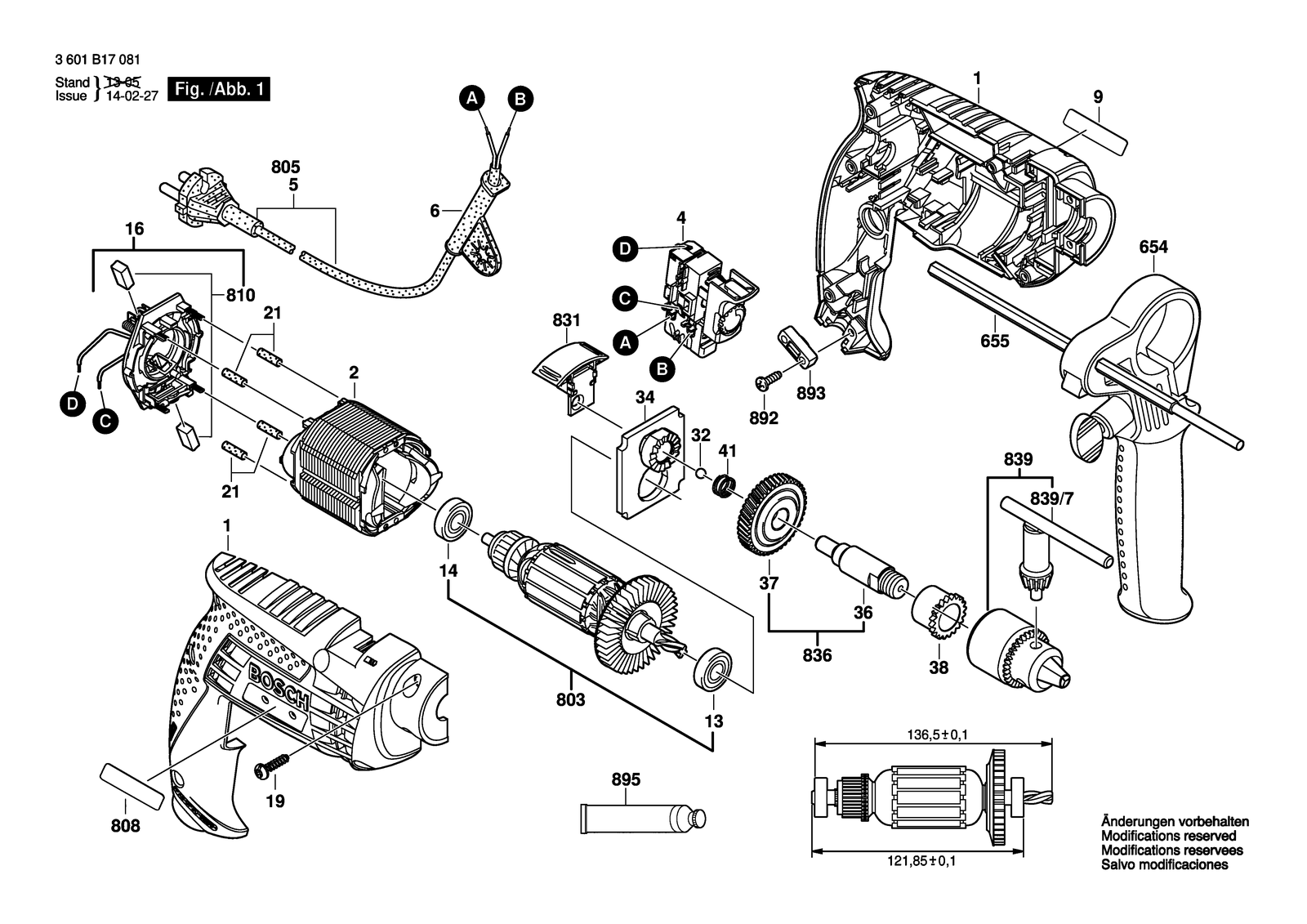 Bosch GSB 13 parts diagram, sheet 1
