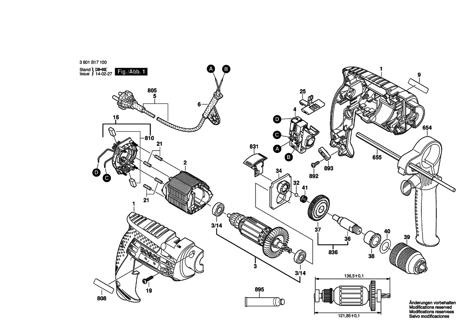 Bosch GSB 13 RE parts diagram, sheet 1