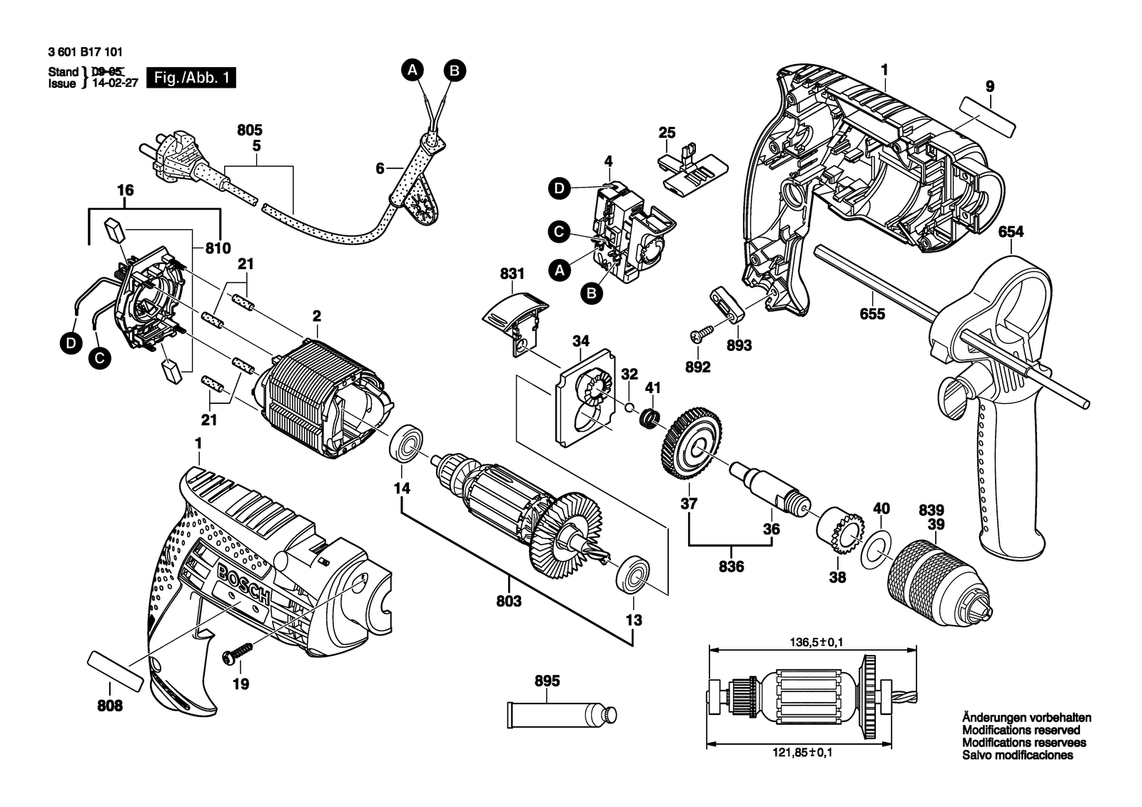 Bosch GSB 13 RE parts diagram, sheet 1