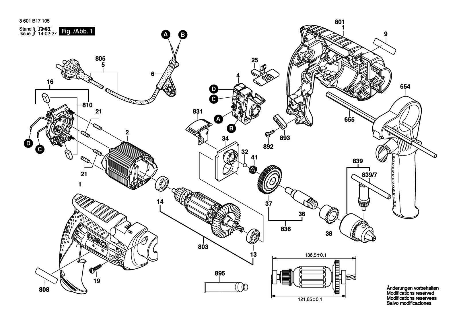 Bosch GSB 13 parts diagram, sheet 1