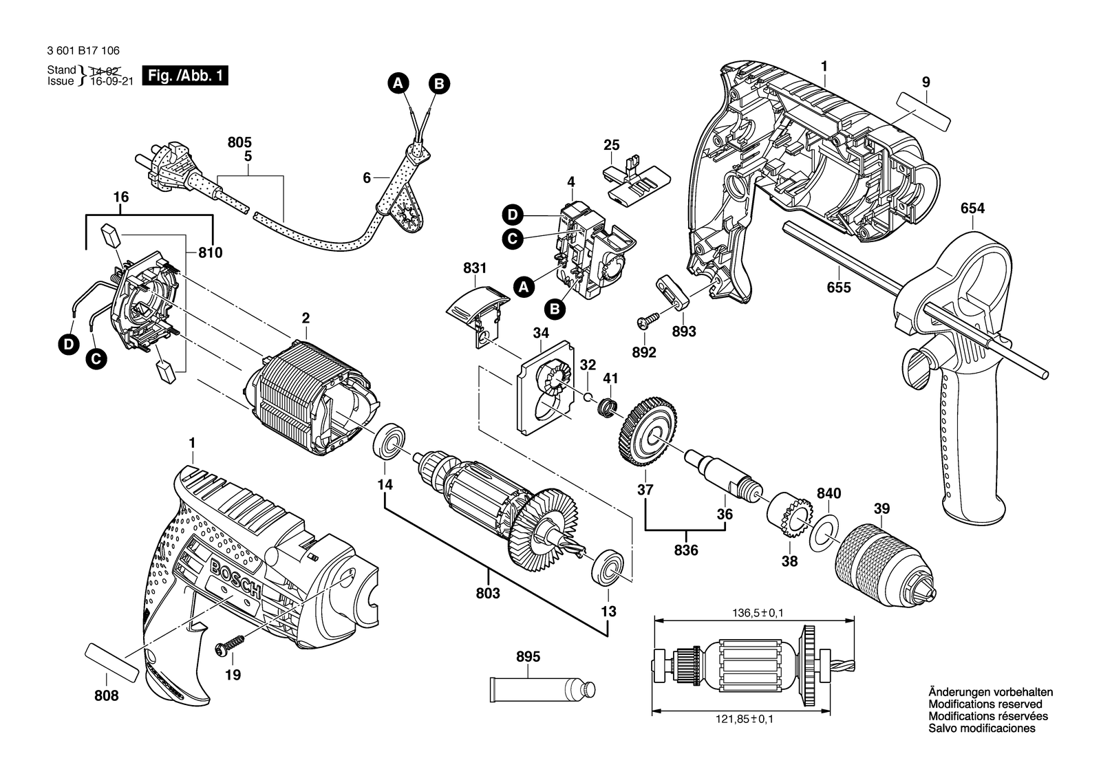 Bosch GSB 13 RE parts diagram, sheet 1