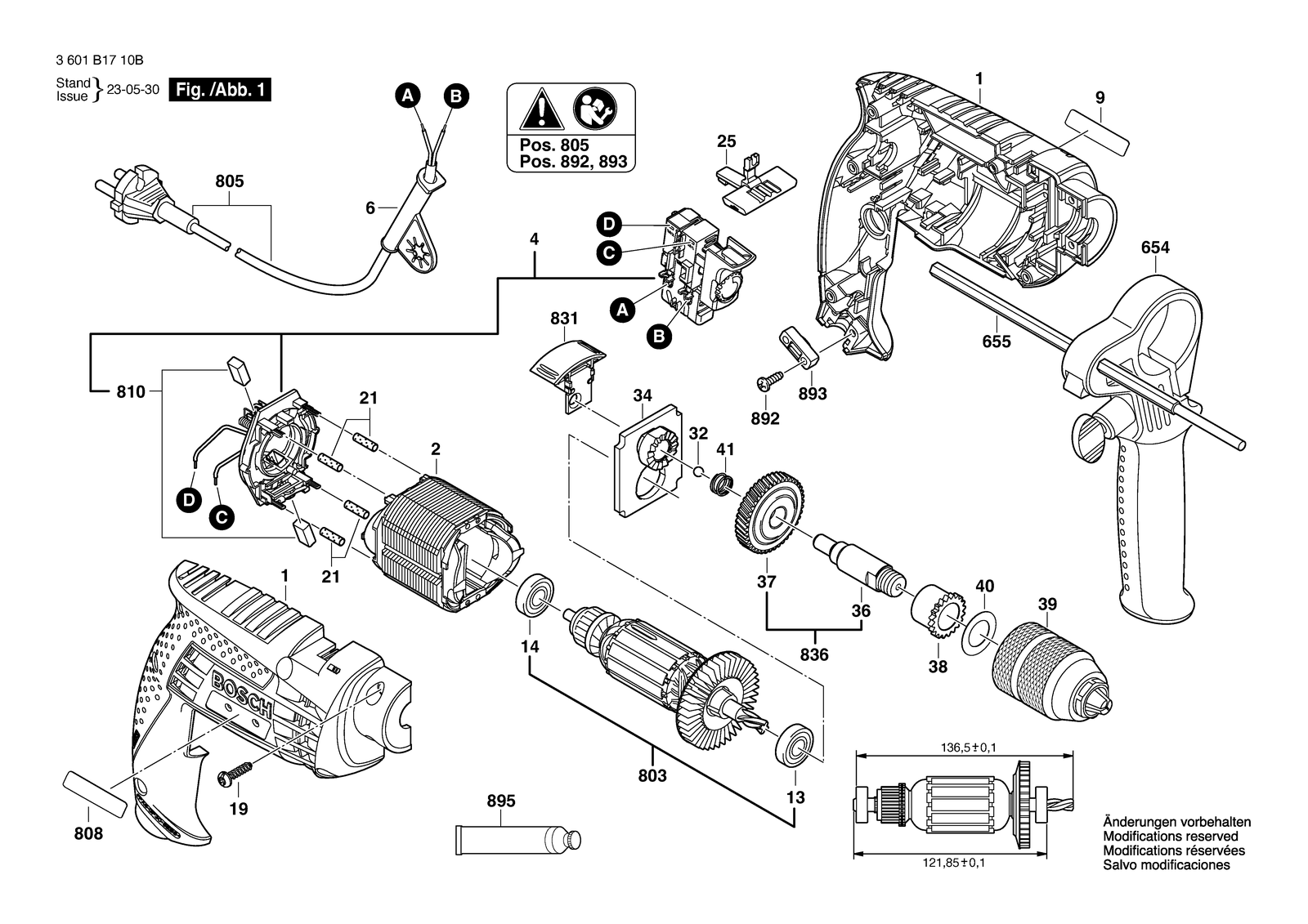 Bosch GSB 13 RE parts diagram, sheet 1